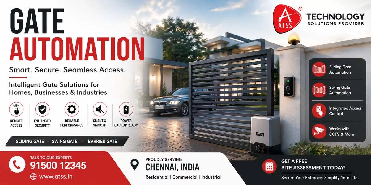 Gate Automation Chennai | Sliding & Swing Gate Automation | ATSS Gate Automation in Chennai for residential, commercial and industrial properties with sliding and swing gate automation solutions by ATSS.