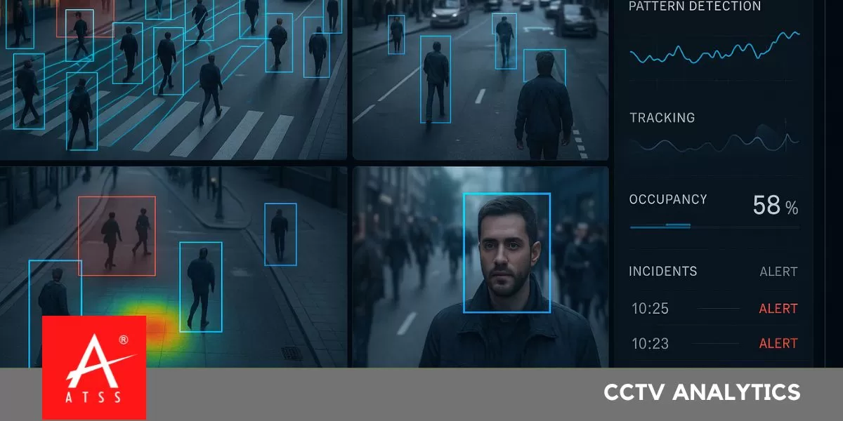CCTV Analytics visual interface with pattern detection overlay